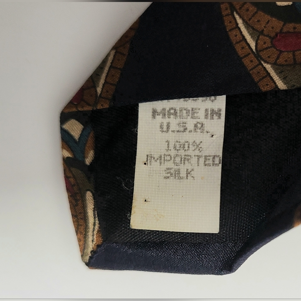 Oscar de la Renta Couture Vintage Silk Tie Navy Red & Brown Paisley Print 80's - Picture 3 of 9